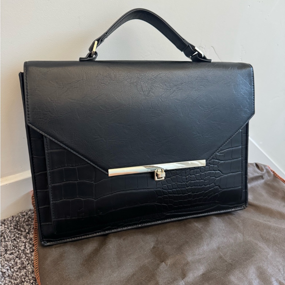 Beis Black Crocodile-Embossed Brief Case